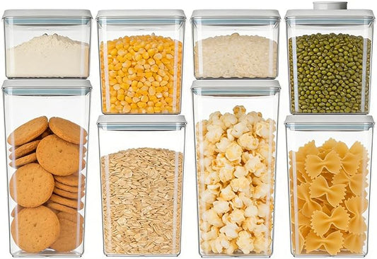 Airtight Food Storage Container with One-Touch Lid, 8-Piece Set (1.3, 2.1, 2.9, 3.6 QT* 2) Stackable Durable BPA-Free for Flour, Cereal & Complete Pantry Organization.