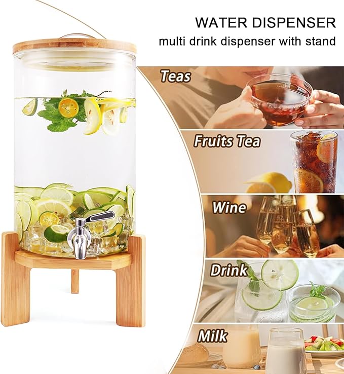 Beverage Dispenser,2.1 Gallon Glass Drink Dispenser with Stand,Glass water dispenser with Spigot, Large Drink Dispensers for Parties,Water Dispensers for Bar,Wedding,Restaurants 8L - Image 6