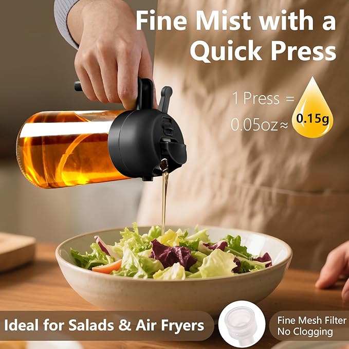 SWEET VIEW 2PCS Olive Oil Sprayer for Cooking, 16oz/470ml Glass Oil Dispenser/Pour Bottle, Kitchen Accessories, Kitchen Gadgets for Air Fryer, Salad, BBQ, with Stickers (Black,Green) - Image 3