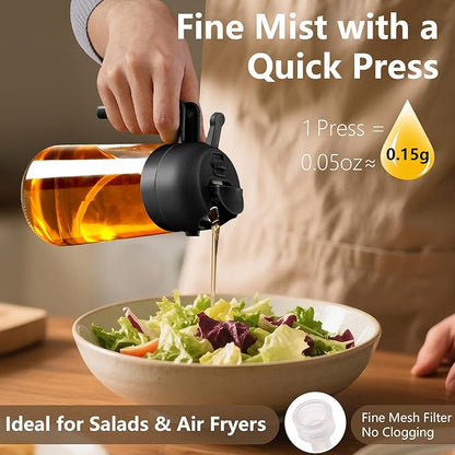 SWEET VIEW 2PCS Olive Oil Sprayer for Cooking, 16oz/470ml Glass Oil Dispenser/Pour Bottle, Kitchen Accessories, Kitchen Gadgets for Air Fryer, Salad, BBQ, with Stickers (Black,Green) - Image 3