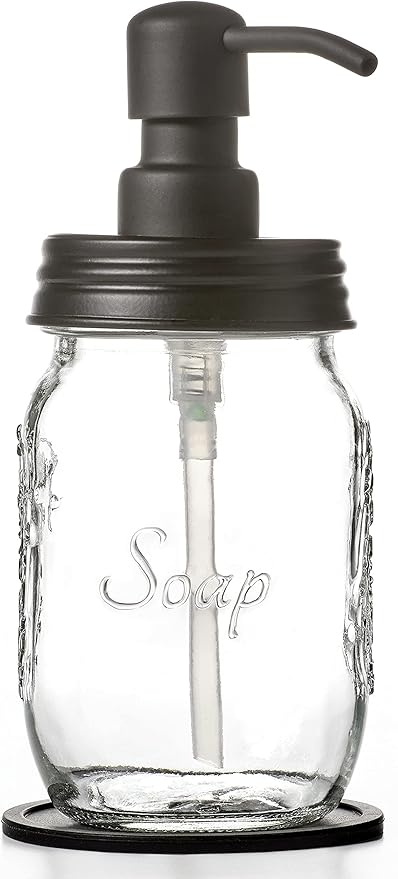 Mason Jar Soap and/or Lotion Dispenser for Hand Sanitizer, Liquid Soap or Hand/Body Lotion (Black, Single 16oz)