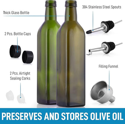 Zulay Kitchen (2 pack 17oz Olive Oil Dispenser Bottle For Kitchen - With 2 Spouts, 2 Removable Corks, 2 Caps, & 1 Funnel - Oil Bottle For Kitchen & Storing Liquids - Image 2