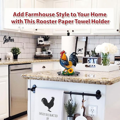 Rooster Paper Towel Holder Countertop - Sunflower & Chicken Farmhouse Kitchen Decor and Accessories, Rustic Housewarming Gift for Rooster & Farmhouse Enthusiasts, Weighted Base - Image 6