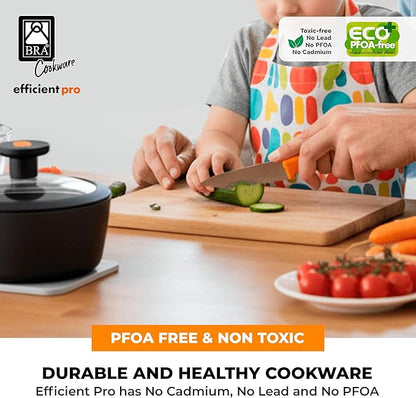 BRA COOKWARE Efficient Pro Nonstick Saucepan w/Lid | 6.3 Inch 1.13 Quart Shallow Pot | 3-Layer Scratch Resistant Coating | PFOA Free Low Pot | All Cooktops Soup Pan | Ergonomic Heat-Resitant Handles