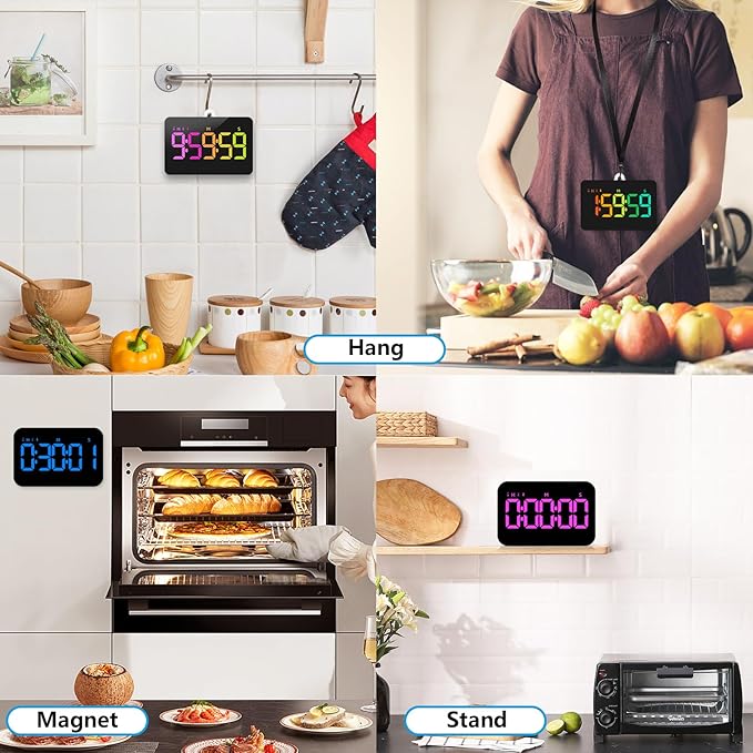 (2 Packs) Rechargeable Timers，Digital Kitchen Timer with 10 Dynamic RGB Color, Magnetic Classroom Timer with Countdown/up with 5”LED Display 3 Brightness 4 Volume Adjustable - Image 7