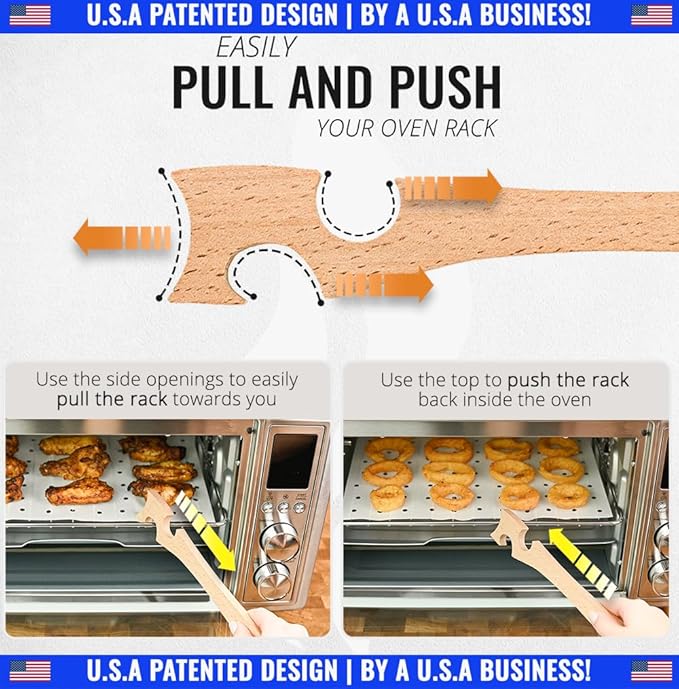 Wooden Oven Rack Puller Stick, Push Pull Tool with Longer Handle Ideal for Kitchen Oven, Convection and Toaster Ovens, Air Fryer and Small Kitchen Appliances by INFRAOVENS - Image 2