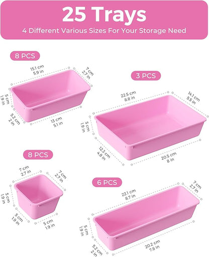 BiuLeon 25 PCS Plastic Drawer Organizers Set, 4-Sizes Vanity and Makeup Organizer, Desk and bathroom Drawer Organizer Trays, Organizers and Storage for Makeup, Jewelry, Gadgets, Utensils(Light Purple) - Image 2