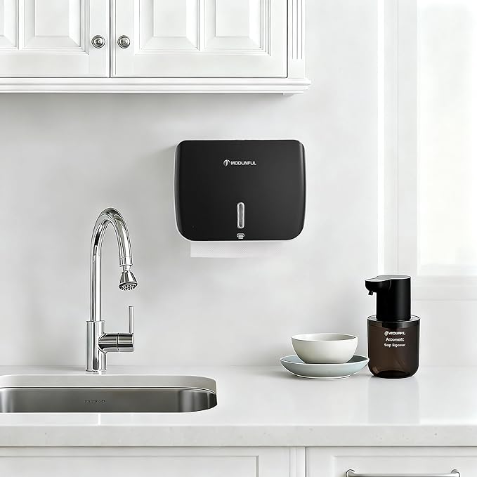 Paper Towel Dispenser Wall Mount - No-Drill Adhesive Multifold Paper Towel Dispenser for RV Bathrooms, Guest Suites & Compact Kitchens, Locking Commercial Design - Image 2