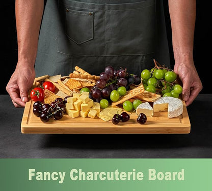 Bamboo Cutting Board for Kitchen, 18" Large Wood Charcuterie Cheese Board, Wooden Chopping Block with Side Handles and Juice Grooves - Image 3