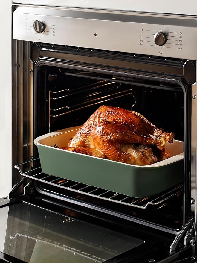 LE TAUCI Deep Casserole Dishes for Oven, 13.7”x9.6” Ceramic Baking Dish Set with Roasting Racks, Large Lasagna Pans with Handles, Rectangular Bakeware as Gift for Mom, Forest Green (4.6QT/3.0QT/1.6QT), Set of 3 - Image 7