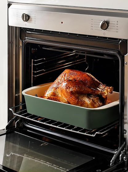 LE TAUCI Deep Casserole Dishes for Oven, 13.7”x9.6” Ceramic Baking Dish Set with Roasting Racks, Large Lasagna Pans with Handles, Rectangular Bakeware as Gift for Mom, Forest Green (4.6QT/3.0QT/1.6QT), Set of 3 - Image 7