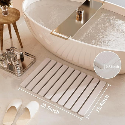 Foldable Stone Bath Mat, Quick Dry Stone Drying Mats for Bathroom, Super Absorbent Bath Mat, Non Slip, Large Diatomaceous Earth Dish Drying Mats for Kitchen Counter 23.5 x 15.4in, White - Image 3
