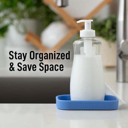 Zulay Kitchen Small Silicone Sponge Holder (4.9x3.3”) – Space-Saving Sink Organizer Tray for Sponge, Soap, Brush & More – Compact Non-Slip Dish for Kitchen & Bathroom (Provence Blue) - Image 6