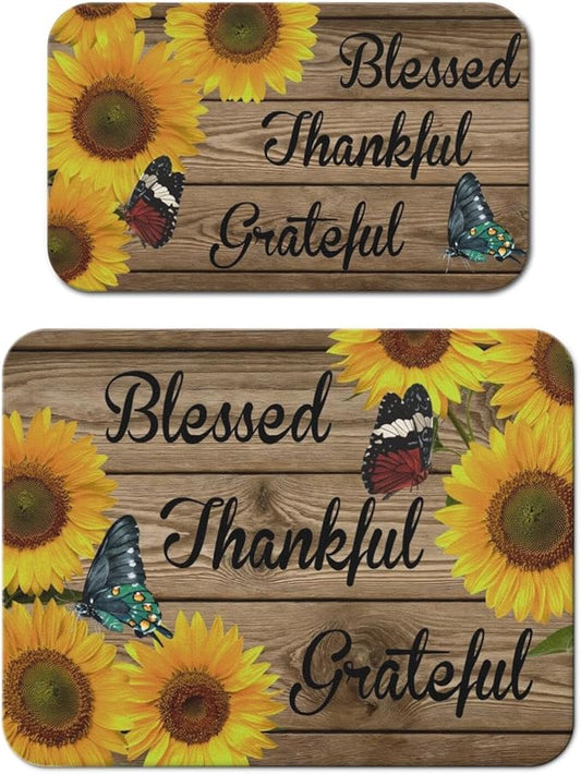 Dish Drying Mat for Kitchen Counter 2 Pack with Non-Slip Rubber Backing - Heat-Resistant Absorbent Coffee Bar Mat, Dish Rack Mat, Sunflower Dish Drying Mats 18x24+19.5x12 inch