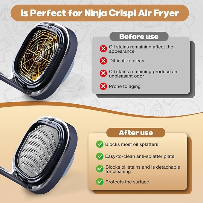 2 PCS Silicone Splatter Shield Heat-Resistant Splash Guard for Ninja Crispi Pro Glass Air Fryer -Replacement Parts AS101CY,Compatible with Ninja Crispi Pro Accessories & Crisp Containers (Grey)
