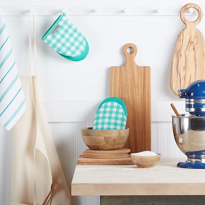 KitchenAid Albany Mini Oven Mitt 2-Pack Set, Aqua Sky, 5.5"x8" - Image 2