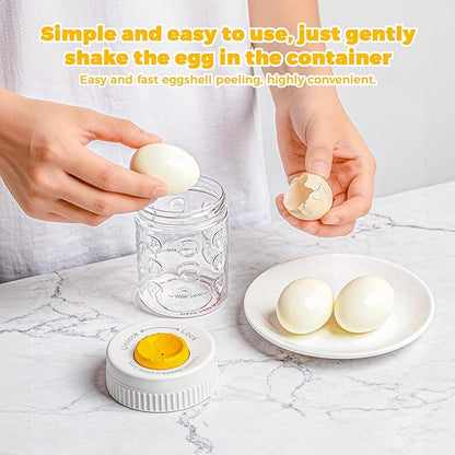 2 in 1 Egg Peeler with Piercer, Hard Boiled Egg Shell Remover Tool with Rotary Lock & Leak-Proof Design, Clear Egg Peeler for Meal Prep, Fitness, Camping & Deviled Eggs, Easy to Use & Clean (White)
