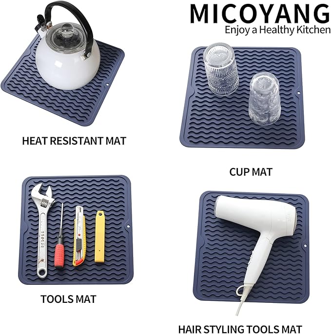 MicoYang Silicone Dish Drying Mat for Multiple Usage,Easy clean,Eco-friendly,Heat-resistant Silicone Mat for Kitchen Counter or Sink,Refrigerator or Drawer liner Navy Blue M 12 inches x 12 inches - Image 4
