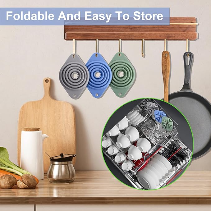 Kitchen Funnel Set 3 Pack, Collapsible Silicone Funnel for Kitchen Use Filling Bottles Liquid Food Transfer - Image 7