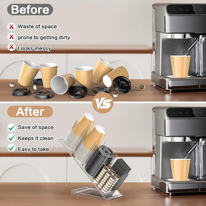 Acrylic Cup and Lid Holder with Straw Organizer, Adjustable Coffee Cup Holder Organizer, 5 Compartment Cup Dispenser for Disposable Paper & Plastic Cups, for Station Home Countertop(Patent in Effect) - Image 6