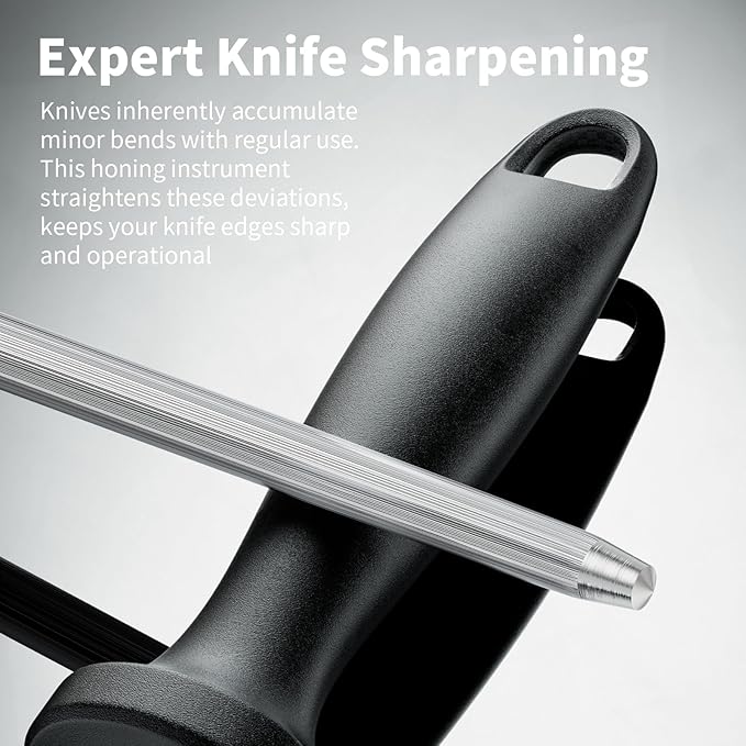 Knife Sharpener Rod, 13 Inch Carbon Steel Honing Steel for Kitchen Knives, Professional Magnetized Sharpening Stick with Nickel-Chrome Plating, Easy Grip Tool for Chef Knives - Image 5