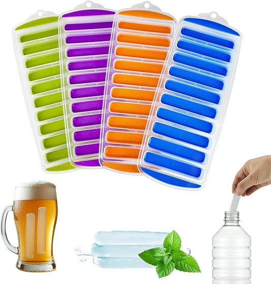 Lily's Home Set of 4 Silicone Ice Cube Tray without Lid, BPA-Free, Ideal for Water Bottles &Sports Bottles,Stackable Design for Quick Release, Skinny Ice Cube Trays for Freezer(11.81"x4.61"x0.75") by LilysHome