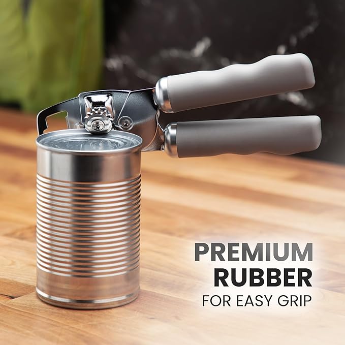 Zulay Kitchen Heavy Duty Stainless Steel Can Opener Manual with Bottle Opener - Rust Proof Manual Can Opener With Turn Knob & Comfy Soft Grip Handles - Light Gray - Image 8