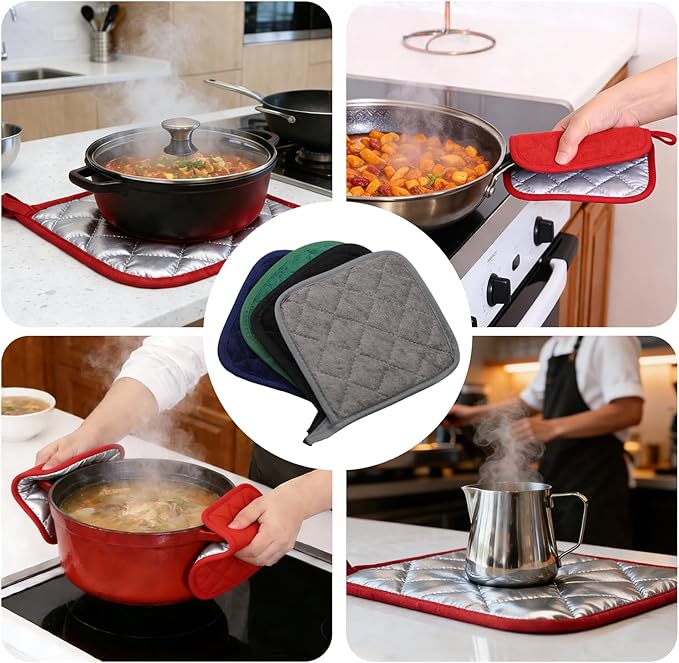4 Pack Pot Holders for Kitchen Clearance Oven Potholders Sets for Kitchens Hot Pads for Kitchen Countertops Heat Resistant Red - Image 6