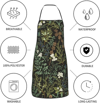 Botanical Print Floral Oven Mitts Pot Holders Farmhouse Cooking Apron Set of 5 Silicone Black Sage Green Botanical Print Kitchen Glove Apron Non-Slip Heat Resistant for Chef Baking Cooking