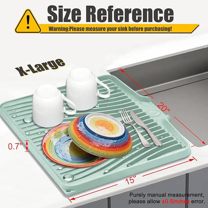 TIKNIK Silicone Dish Drying Mat, Stone Drying Mat for Kitchen Counter with Built-In Drain, Non-Slip Drain Pad with Built-in Drain, Heat Resistant Stone Drying Mat, Hangable, Mint-1pcs, 20" x 15" - Image 2