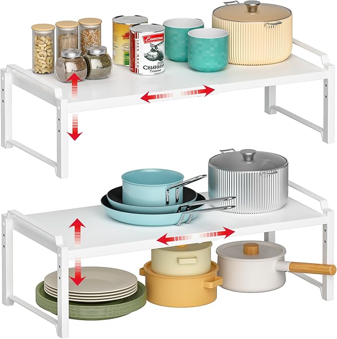 X-cosrack 12" Wide 100LBS Loading-Bearing Heavy Duty Kitchen Storage Shelf, Expandable Cabinet Shelf Organizer, Stackable Adjustable Storage Shelves for Kitchen Cabinet Cupboard Pantry Counter by X-cosrack