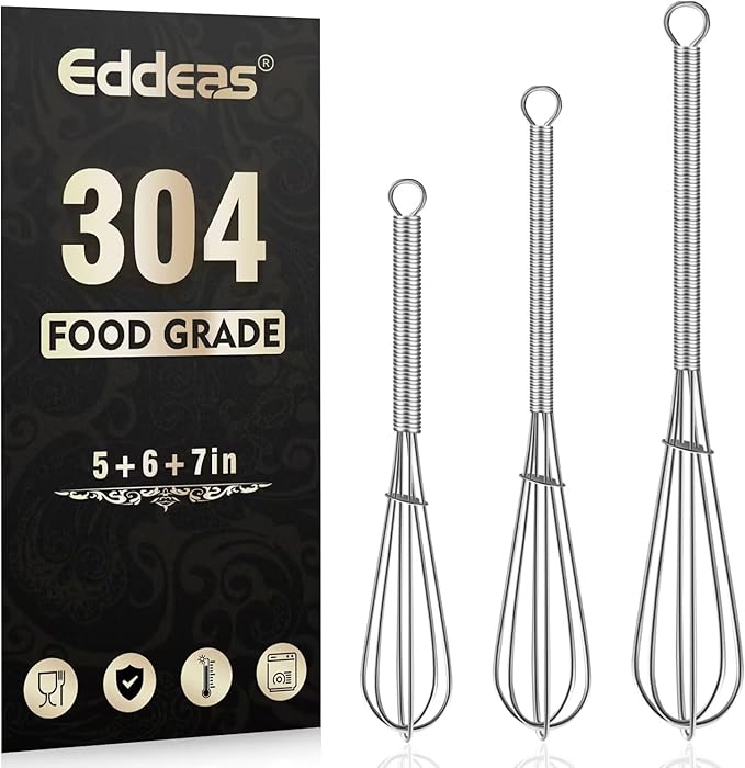 Eddeas Small Whisk Stainless Steel, Mini wire whisk 3 Pieces, 5in, 6in & 7in Tiny Whisks Perfect for Whisking, Beating, Mixing Sauces & Blending Ingredients. by Eddeas