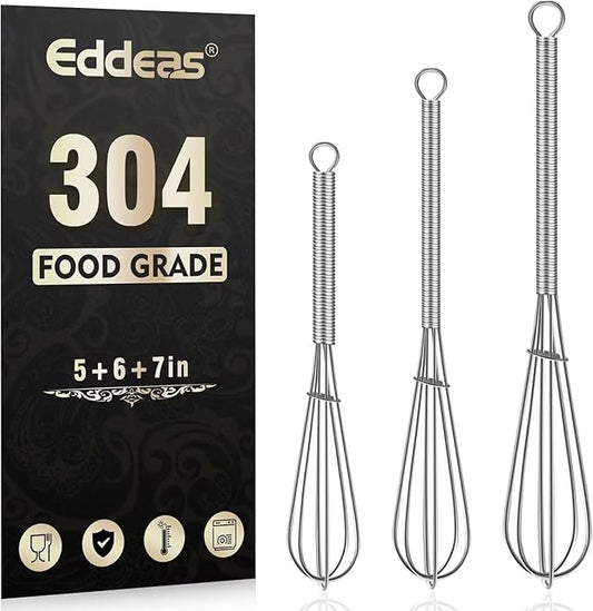 Eddeas Small Whisk Stainless Steel, Mini wire whisk 3 Pieces, 5in, 6in & 7in Tiny Whisks Perfect for Whisking, Beating, Mixing Sauces & Blending Ingredients. by Eddeas