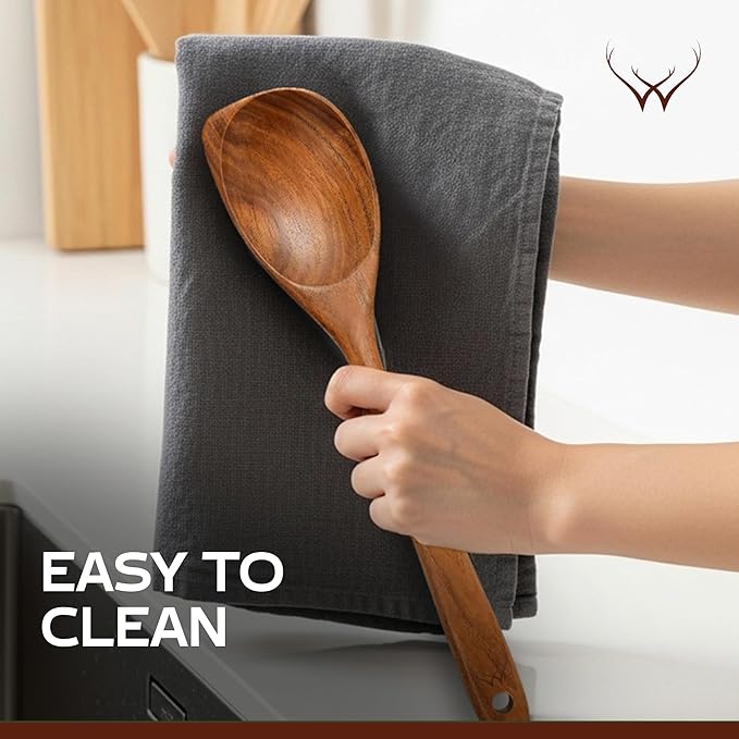 CORNER Teak Wooden Spoon for Cooking With Teak Spoon Rest - Made of Premium Natural Teak Wood - Image 6