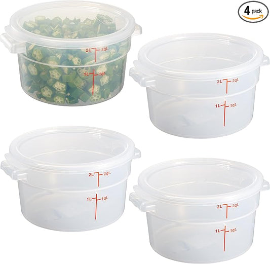 CURTA 2 Quart Translucent Round Food Storage Container with Lid, Pack of 4 – NSF Listed, BPA-Free, Commercial-Grade Polypropylene, Freezer & Dishwasher Safe, Non-Stick, Easy-Read Graduations