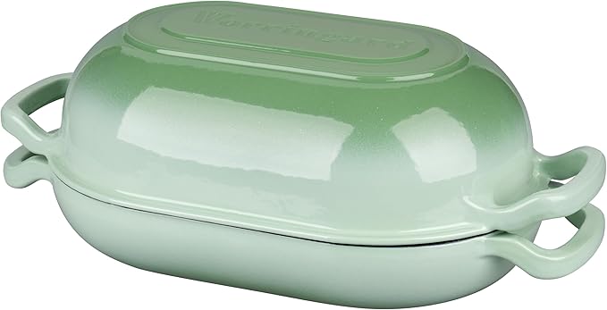 VORRINGARD Enameled Cast Iron Sourdough Bread Oven, Dutch Oven, Loaf Cast Iron Bread Pan for Homemade Bread Baking, Meatloaf Pan with Lid, 7QT, Green - Image 8