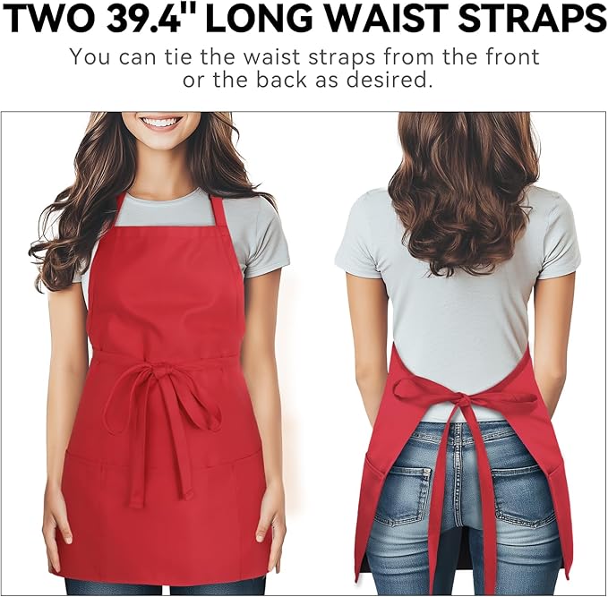 NLUS Kitchen Cooking Apron with 3 Pockets, Adjustable Bib Apron Chef Aprons for Women Men