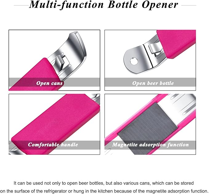 3 Pieces Magnetic Bottle Openers Can Opener Classic Beer Opener Stainless Steel Small Bottle Opener Can Tapper with Magnet for Camping and Traveling HANCELANT (Fuchsia) - Image 2