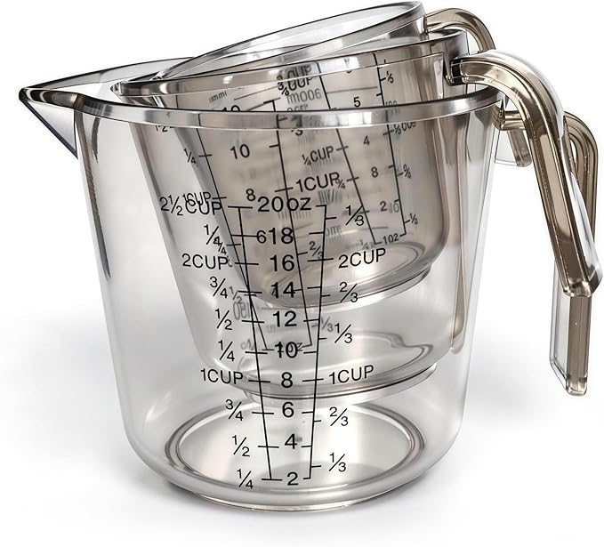 Measuring Cups Set, 3PCS with Pour Spout & Handle, Multi-Scale (cup | oz | ml) Stackable Liquid & Dry Plastic Measuring Tools for Baking Cooking, Essential Kitchen Gadgets (Coffee Brown) by Unknown