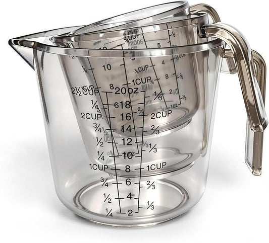 Measuring Cups Set, 3PCS with Pour Spout & Handle, Multi-Scale (cup | oz | ml) Stackable Liquid & Dry Plastic Measuring Tools for Baking Cooking, Essential Kitchen Gadgets (Coffee Brown) by Unknown
