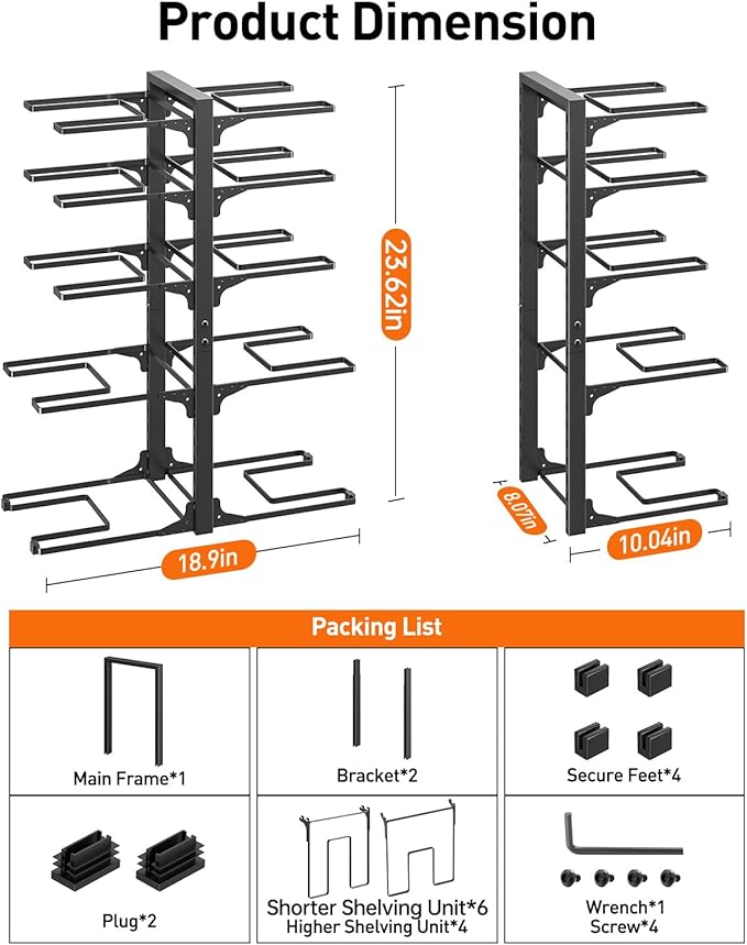 ORDORA 10-Tier Pots and Pans Organizer under Cabinet, Kitchen Cabinet Organizers and Storage, Heavy Duty Pots and Pan Storage Rack Organizer inside Cabinet, Adjustable - Image 3