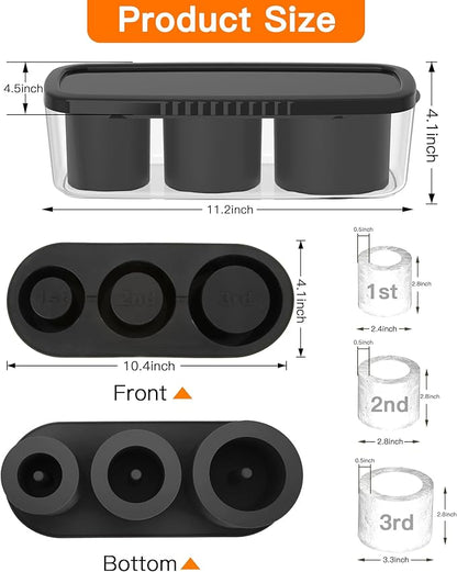 Ice Cube Tray for Tumbler Cup 30Oz-40Oz, 3 Pcs Silicone Cylinder Ice Mold with Lid and Bin for Freezer, Easy Fill and Release Ice Maker for Whiskey, Cocktail BPA-Free (Black, 40Oz-Type2)