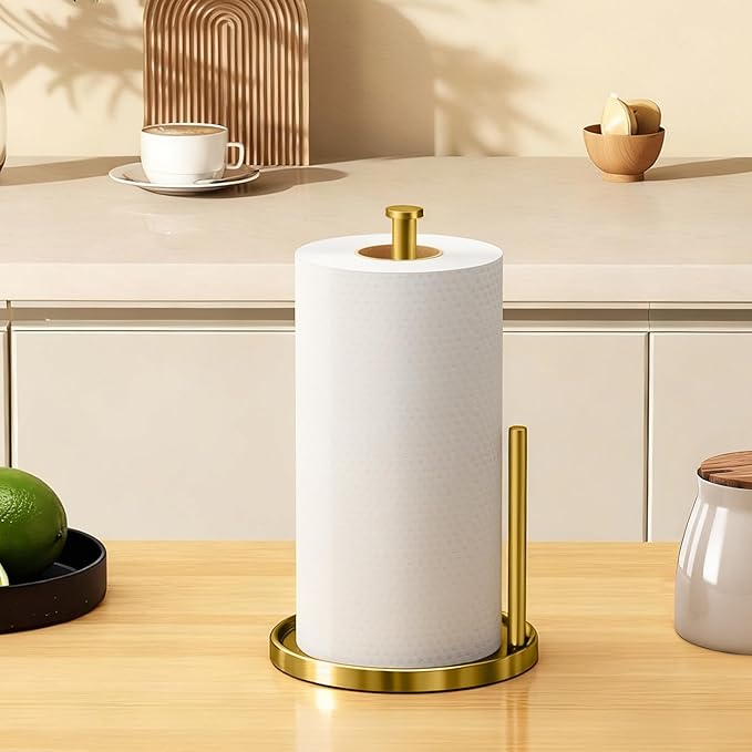 Paper Towel Holder Countertop, Standing Paper Roll Holder with Anti Slip Weighted Base, Stainless Steel Freestanding Paper Towel Holder for Kitchen, Gold - Image 7