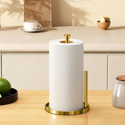Paper Towel Holder Countertop, Standing Paper Roll Holder with Anti Slip Weighted Base, Stainless Steel Freestanding Paper Towel Holder for Kitchen, Gold - Image 7