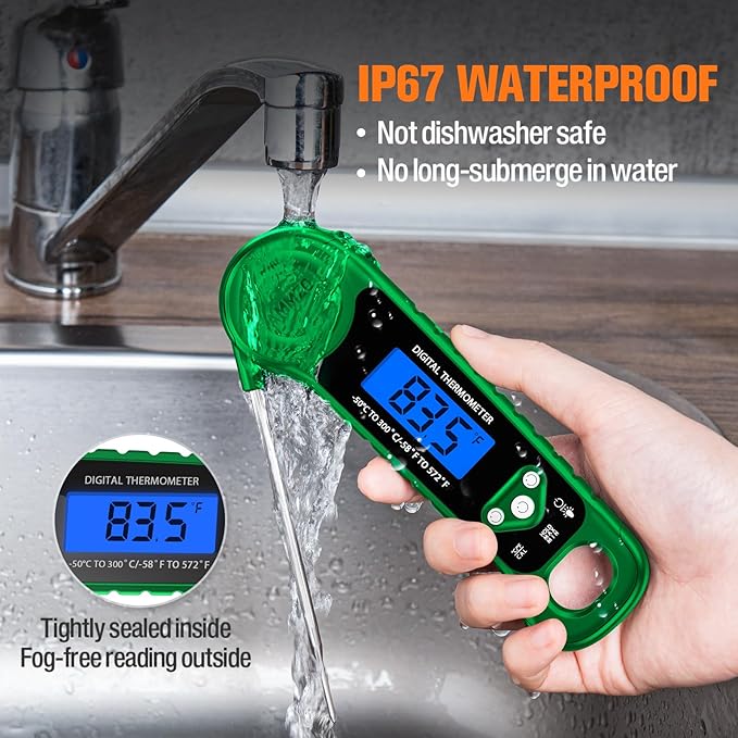 AMMZO Digital Meat Thermometer for Grilling, Candy Thermometer Instant Read Food Thermometer Waterproof with Backlight for Cooking, Deep Fry, BBQ, Grill, Smoker and Roast (Green) - Image 3