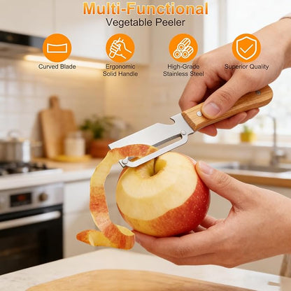 Multi-Functional Vegetable Peeler for Kitchen, with Wooden Handle and Bottle Opener, 2-in-1 Stainless Steel Blade Kitchen Tool for Fruit Apple Potato Pumpkin Papaya(2pcs) - Image 6