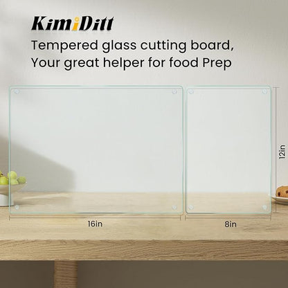 Tempered Glass Cutting Board,Set of Glass Cutting Board for Kitchen Counter,Clear Glass,with Non-Slip Feet, Scratch Resistant,Heat Resistant, 12x16&12x8 inch 2PCS,Easy to Clean