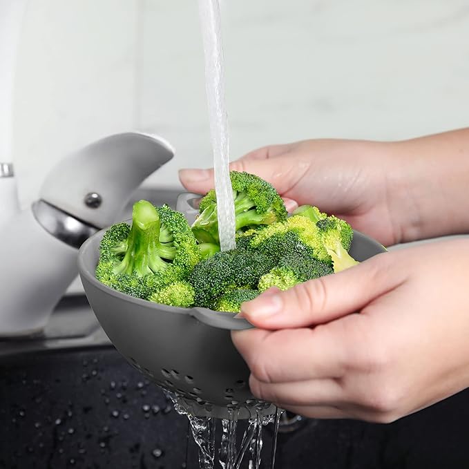 Meadow Lane 6-inch Small Colander, BPA-Free, Dishwasher Safe, Double Handles, Compact Food Strainer for Berries, Veggies and Pasta, 3-Cup Capacity, Black and Gray, 2-Pack - Image 5