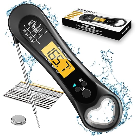 Meat Thermometer Digital, Instant Read Meat Thermometer for Grill and Cooking, with Bottle Opener, Backlight & Calibration Food Thermometer, Kitchen Gadgets for BBQ, Turkey, Candy, Liquids by Biison