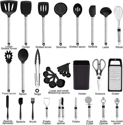 Kitchen Utensil Set-Silicone Cooking Utensils-33 Kitchen Gadgets & Spoons for Nonstick Cookware-Silicone and Stainless Steel Spatula Set-Best Kitchen Tools, Useful Pots and Pans Accessories - Image 2